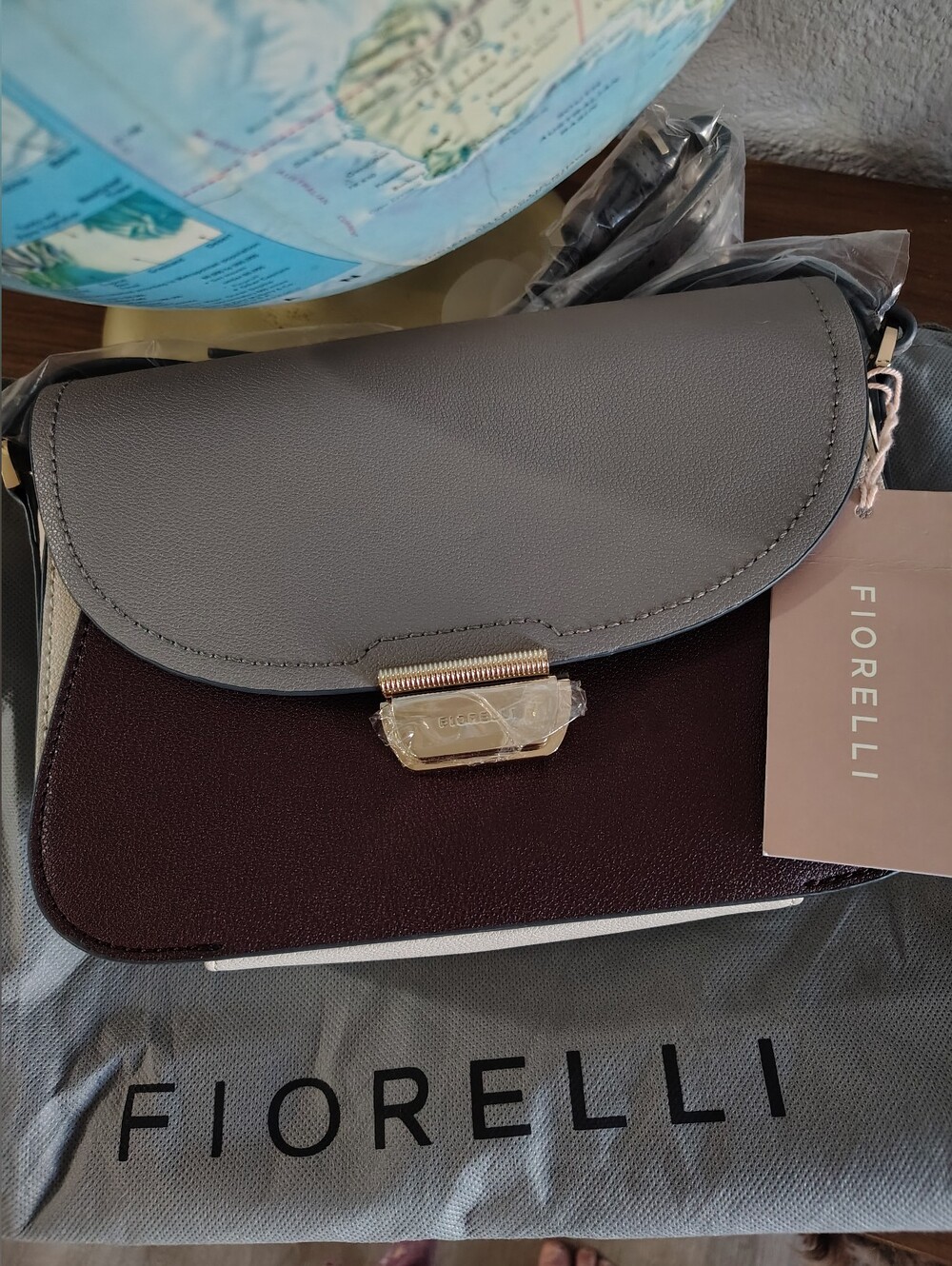 Two-Tone Grey and Burgundy Crossbody Bag By Fiorelli